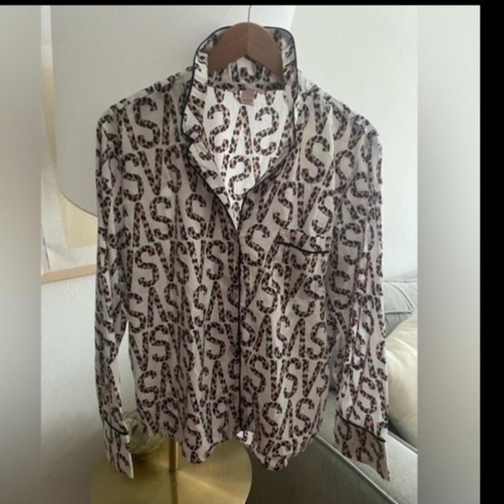 Victorias Secret Leopard Y2K Cotton Sleep Shirt Button Down M
